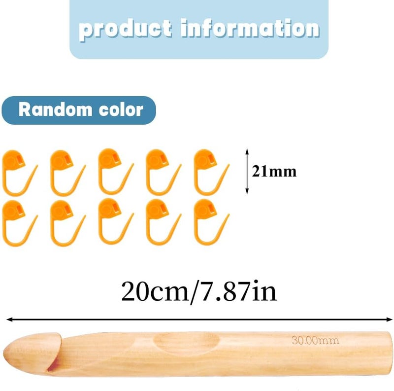 Dercuy Wooden Crochet Hooks, 30mm Wooden Handle Crochet Hook Bamboo Knitting Crochet Needles with 10 pcs Knitting Stitch Markers for Handcraft Crocheting - Image 2